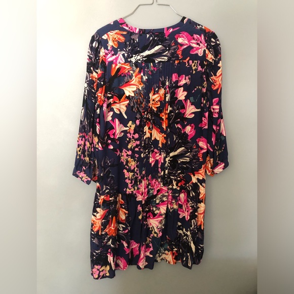 Maeve Anthropologie Dress XS Navy Blue Floral 3/4 Sleeves Pockets - Picture 3 of 8